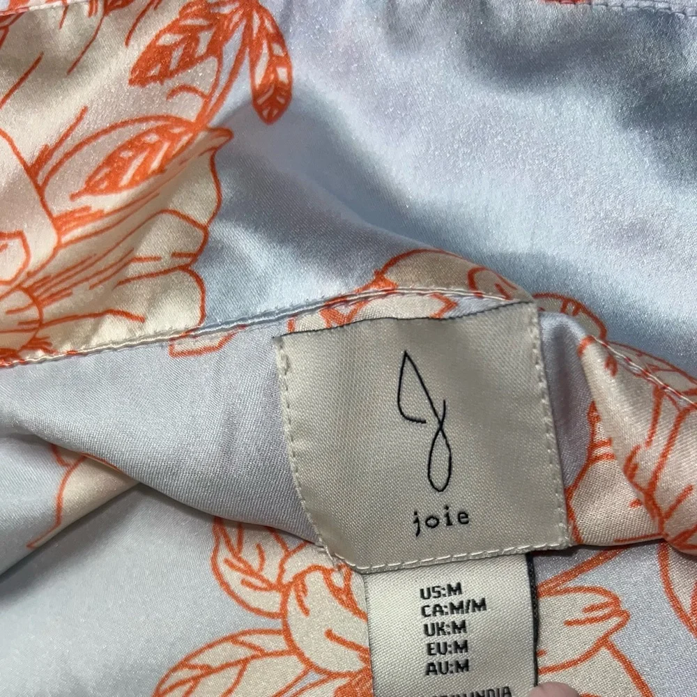 Joie‎ top Satin Pajamas Sz m Blue Orange Floral Pockets